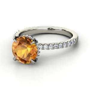  Carrie Ring, Round Citrine 14K White Gold Ring with Diamond Jewelry