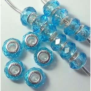  14 Beads Faceted Crystal Glass Large 5.5mm Hole Sterling 