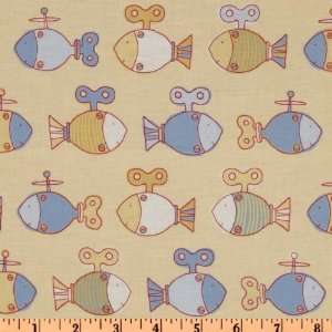  44 Wide BOT Buddies Wind Up Fish Cream Fabric By The 