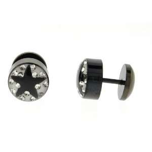 Black Anodized Stainless Steel Fake Plug With Crystals   White with 