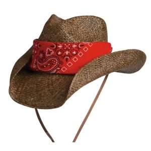  Classic Western Raffia Fashion Hat w/ Bandana (Small 