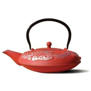  Lacquered Red/Silver Cast Iron Nara Teapot 40 Oz