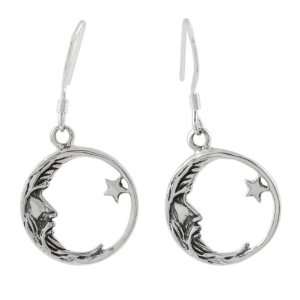  Sterling Silver Crescent Moon & Star Earrings: Jewelry