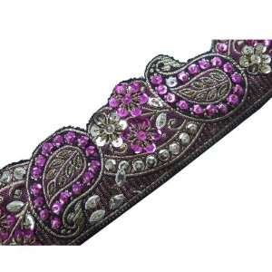 Paisley Style Pink Beaded Sequin Trim Sewing Ribbon 