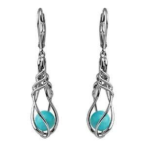  Ze Sterling Silver Caged Turquoise Bead Dangle Earrings Jewelry