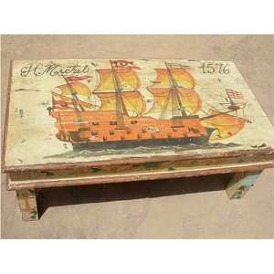   Distressed Finish Hand Painted Wood Sofa Coffee Table: Home & Kitchen