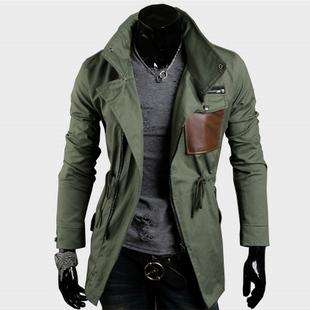  Slim Leather Pached Military Style Coat Jacket M L XL XXL  