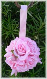 PINK Rose Ball Pew Bow Silk Wedding Flowers Pomander  