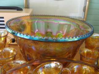 Fantastic Vintage Indiana Carnival Glass Punch Bowl Ladle Cups Grape 