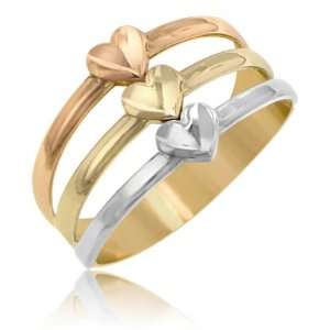  Ladies Hearts Ring in 14K Tri color Gold 75 21: Jewelry