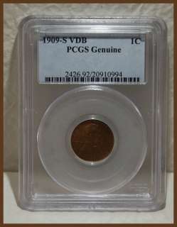 10. 1909 S VDB LINCOLN CENT PCGS GRADED GENUINE .92 CLEANED  