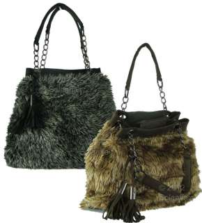   Faux Fur Shoulder Bag Ladies Sheepskin Style Hobo Charm Handbag  