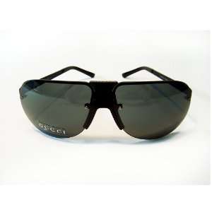  Gucci 1925 Shiny Black Frame/Grey Lens Metal Sunglasses 