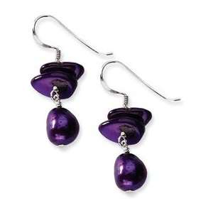   Dark Purple Mother of Pearl & FW Cultured Pearl Earrings Jewelry