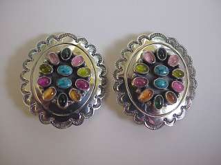   NAVAJO Sterling Silver Turquoise Tourmaline CLIP ON Earrings  