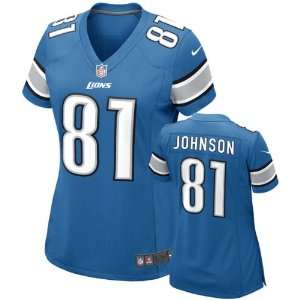 Calvin Johnson Womens Jersey: Home Blue Game Replica #81 Nike Detroit 
