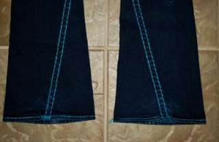 TRUE RELIGION Joey SUPER T TURQUOISE Stitch Body Rinse Jeans sz 27 X 