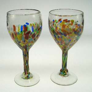 WINE Glasses, colored confetti Mexican Glassware  