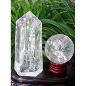  Huge Clear Quartz Crystal Point Obelisk & Sphere Ball With 