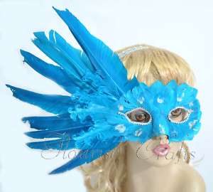 Elegant Mardi Gras masquerade blue feather eye mask  