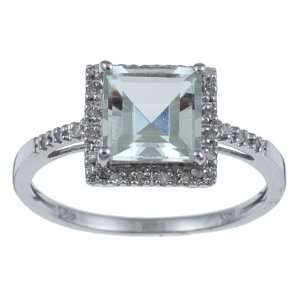   Gold Square Green Amethyst and Diamond Ring (1/10 TDW) size 8: Jewelry