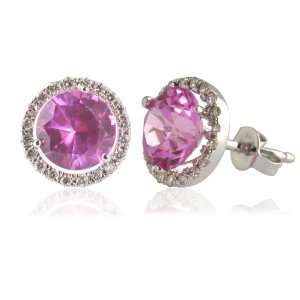   and Created Pink Sapphire Margarita Stud Earrings in 14K White Gold