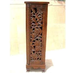   Solid Rustic Wood Carved Kitchen Storage Cabinet Chest: Home & Kitchen