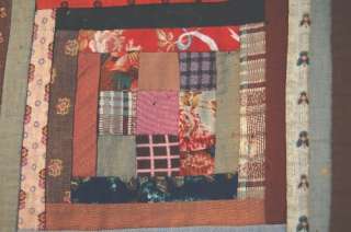 1870s Log Cabin Antique Quilt ~Wool Challis Fabrics  