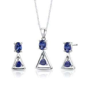   Finish Multishape Sapphire Pendant Earrings and 18 inch Necklace Set