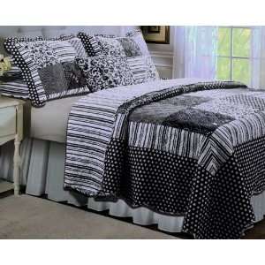  Black and White Striped Polka Dots Teen Quilt Bedding Set 
