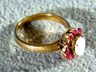 WOW ANTIQUE 14 K GOLD OVAL OPAL MULTI RUBY BOLD RING 7  