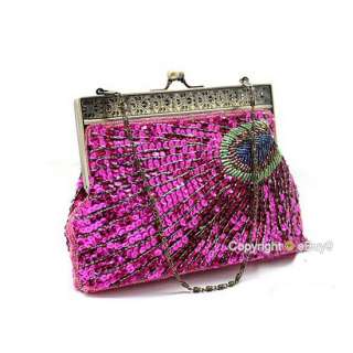   Feather Pattern Style Beaded Sequin Evening Bag Rose Red kkxb1  