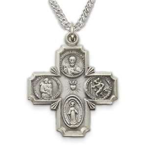  Sterling Silver Engraved Antiqued Four Way Medal Necklace 