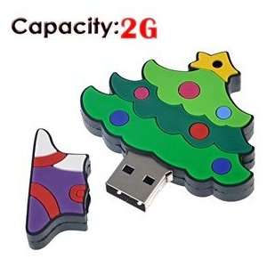  2G Rubber USB Flash Drive with Christmas Tree Shape (Small 