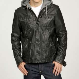 Izod Mens Faux Leather Fleece Hooded Zip out Jacket  Overstock