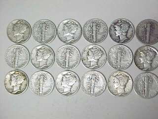   of Mercury Silver Dimes 1940 1945 Fine and VF   All 18 Dimes  