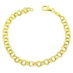   Gold Textured Double Tuscan Curb Link Charm Bracelet  