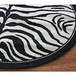 Alexa Zebra Animal Print Black/ White Rug (6 Round)  Overstock