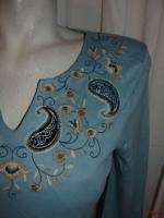   NWT CHARTER CLUB Blue Breeze Embroidery Accent 3/4 Sleeve Shirt Top S