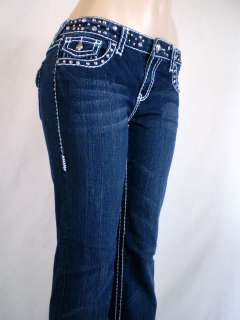 LA Idol Dark Wash Jeans Crystal White Stitch. Sz. 1 13  
