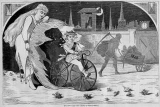 WINSLOW HOMER, THE NEW YEAR, BICYCLE ANTIQUE VELOCIPEDE  