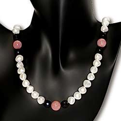 FW Pearl, Pink Opal and Black Onyx Bead Necklace  Overstock