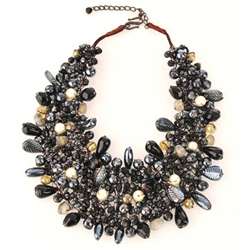 Wire woven Black Glass Beads Bib Necklace (India)  Overstock