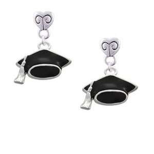 Graduation Cap Mini Heart Charm Earrings: Jewelry