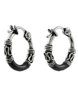 Sterling Silver Tribal Black Hoop Earrings  Overstock