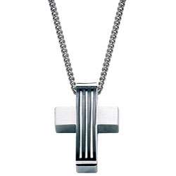 Colibri Convex Stainless and Black Steel Mens Cross Necklace 