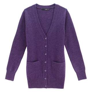 Womens Long Line 100% Premium Wool V Neck Cardigan  