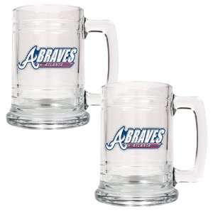 Atlanta Braves 2pc 15oz Glass Tankard Set:  Kitchen 