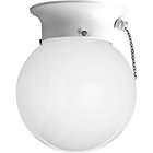   Lighting Ceiling Fixture with White Glass Globe and Pull Chain White