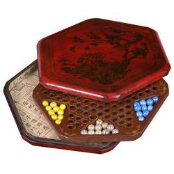 Red Leather Chinese Checkers Set (China)  